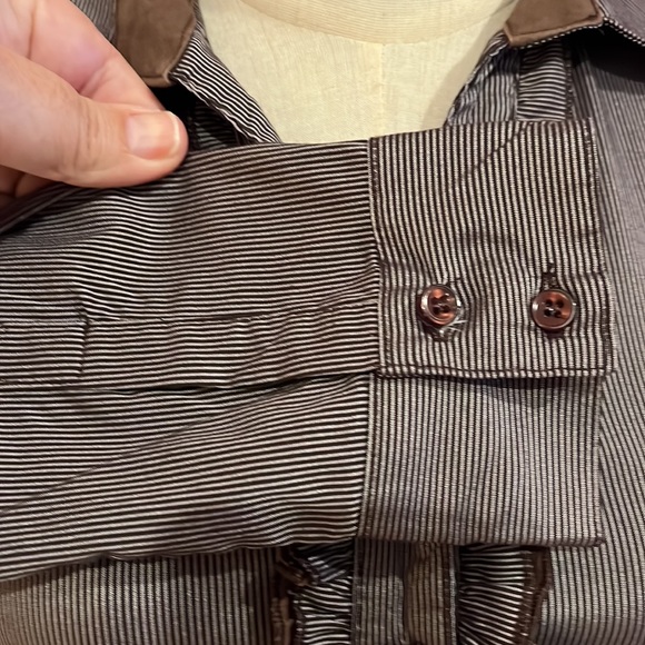 Scarlet brown striped frilled front shirt - Picture 4 of 9